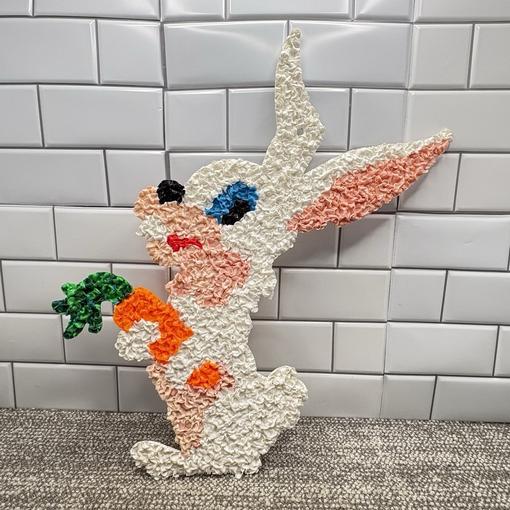 Easter Bunny Rabbit 20"‎ Melted Plastic Popcorn Decoration VTG